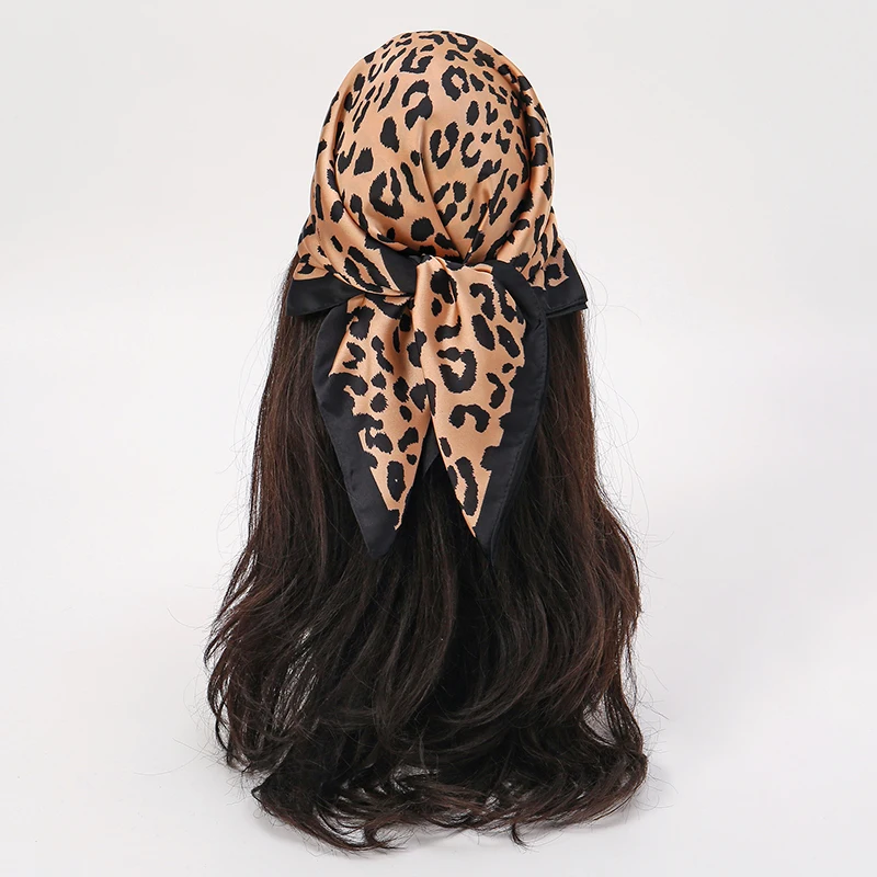70 cm Platz Luxus Leopard Print Weiche Satin Schal Damen Stirnband Kleine Haar Schals Band Weibliche Taschentuch Bandana Foulard – Detail 7
