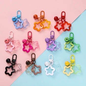 1pcs Hollow Star Charm Pendant with Small Bell Colorful Acrylic Beads Keychain Accessories Bag Lanyard Keyring Jewelry Making 1