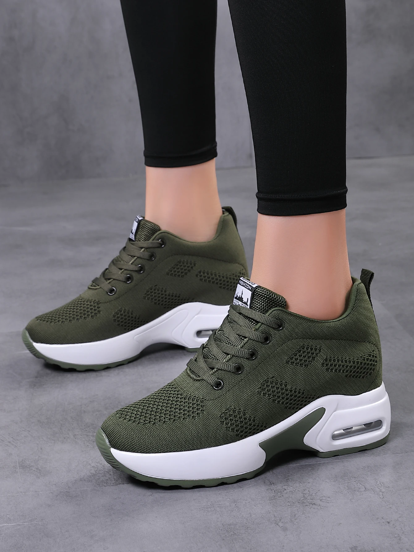 Women's autumn sloping heel thick sole  fly woven breathable sports shoes