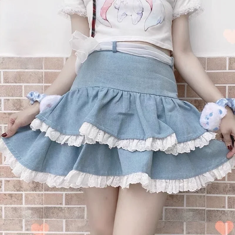

Повседневные японские милые мини-юбки, женские бандажные кружевные милые юбки, женские пушистые Симпатичные Летние Юбки принцессы в стиле "Лолита"