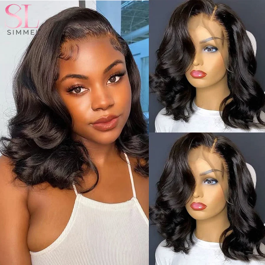 Brazilian Body Wave Short Bob Glueless Wig Transparent 13x1 Lace Front  Human Hair Wigs for Women Pre Plucked Natural Hair - AliExpress