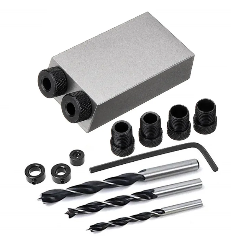 14pcs/set 15 Degree Pocket Hole Drilling Jig Kit Angle Oblique Hole Drill Guide Set Positioning