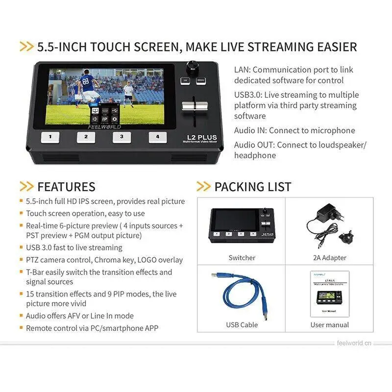 L2 PLUS Multi-machine Live Production Video Switcher 4x HDMI Input PTZ Control C