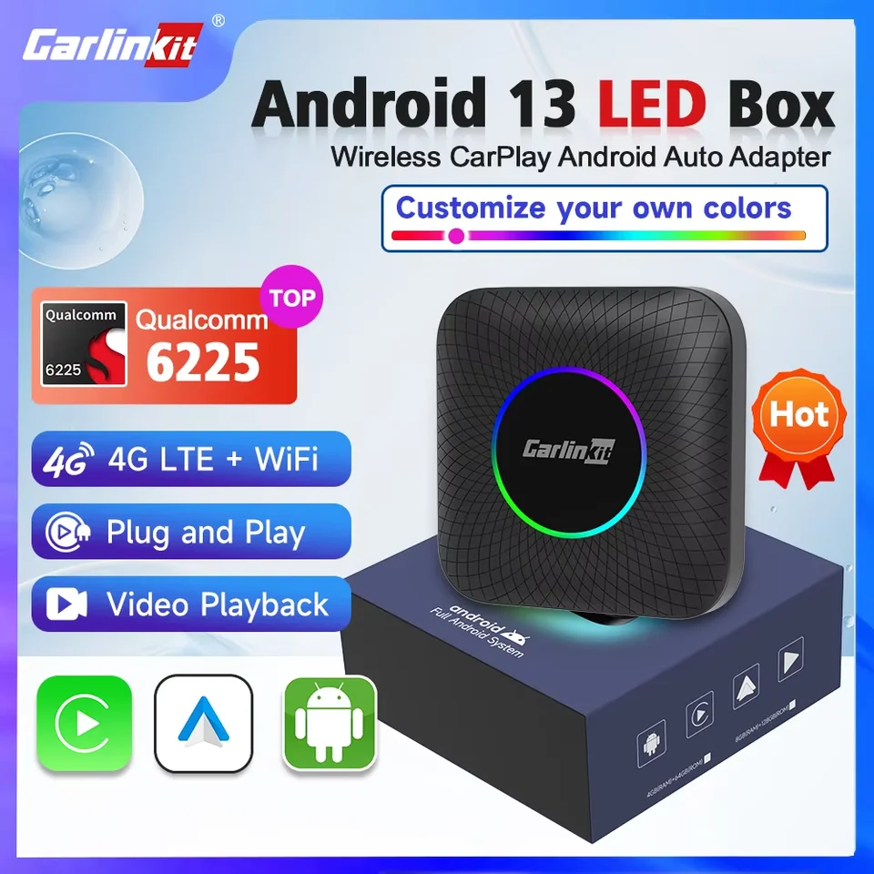 Carlinkit CarPlay Ai TV Box Android13 LED 8+128GB QCM 8-Core 6225