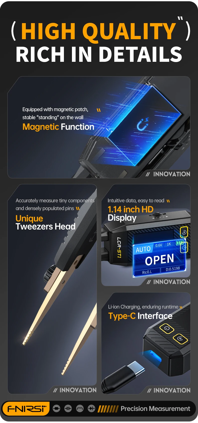 LCR-ST1 Intelligent Tweezers, LCR SMD ESR Tester, Resistance, Capacitance, Induc