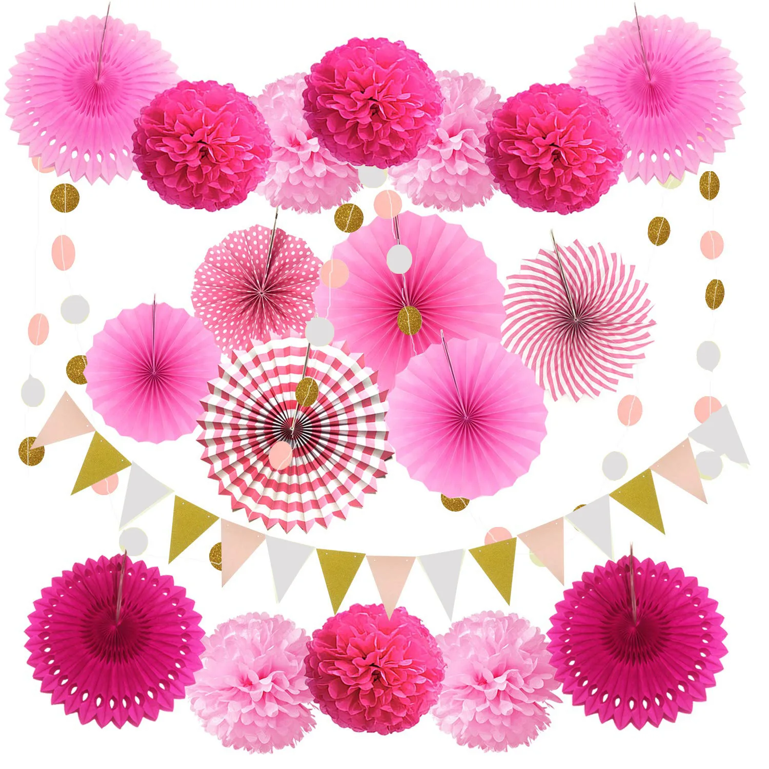 Guirlande Fleurs Sauvages En Papier - Décoration Murale Double Face - Pour Anniversaire, Mariage, Printemps - Avec Corde