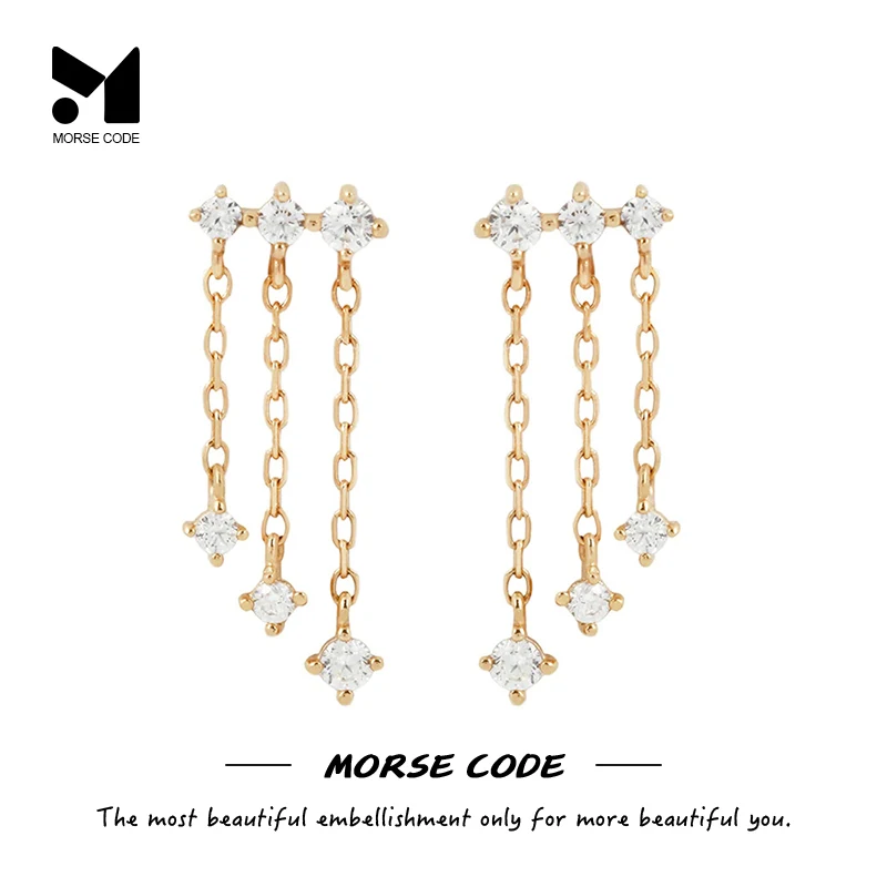 

MC 925 Sterling Silver Zircon Tassel Chains Stud Earrings For Women Girl's Piercing Pendant Earring Jewelry Gift Broncos Aretes