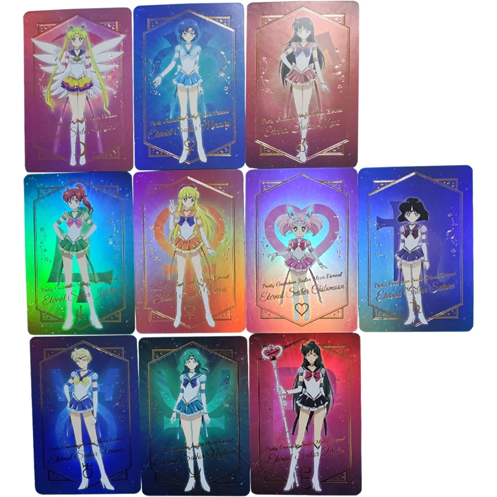 

Diy 10Pcs/set Tsukino Usagi Hot Stamping Flash Cards Eternal Warrior Aino Minako Kawaii Game Anime Collection Cards Toys