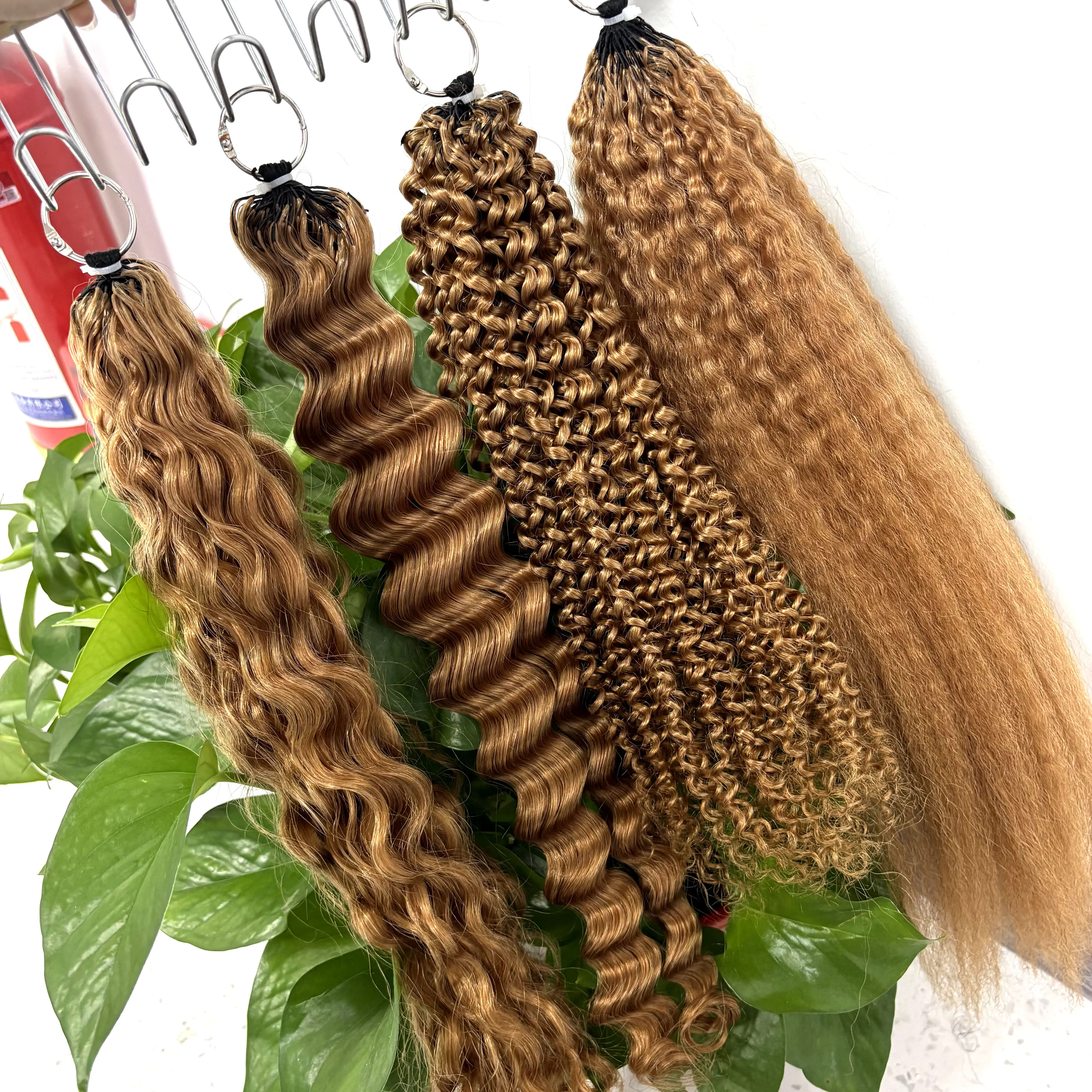 50g/Pack Kincky Curly Crochet Human Hair Extensions 30# Ombre Deep Wave Knotless Pre-Separated Crochet Feather Hair Extensions 5