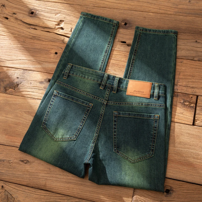 2025 New Men's Slim Jeans Green Colors Straight Casual Pencil Pants Men's Jeans Casual Straight Stretch Work Denim Trousers 3