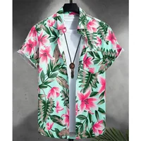 Summer Hawaiian 3D Animal Cranes Printing Shirts Palm Tree Graphic Short Shirts Men Fashion Harajuku Clothing Y2k Tops Blouses 1