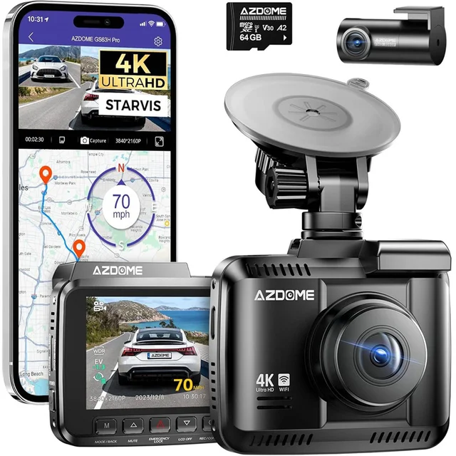 AZDOME Dash Cam GS63H Pro 4K+1080P 2.4 2