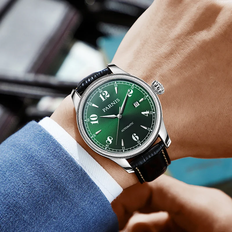 

Parnis 42mm Fashion Dial Japanese 821A Mechanical Automatic Men Watches Sapphire Crystal Calendar For Gift Clock GR100-22