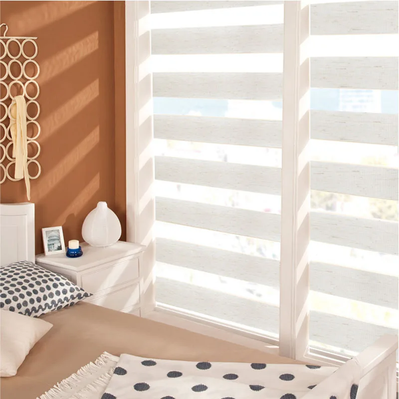 Custom Cut To Size, White Linen ,zebra Roller Blinds, Dual Layer Shades