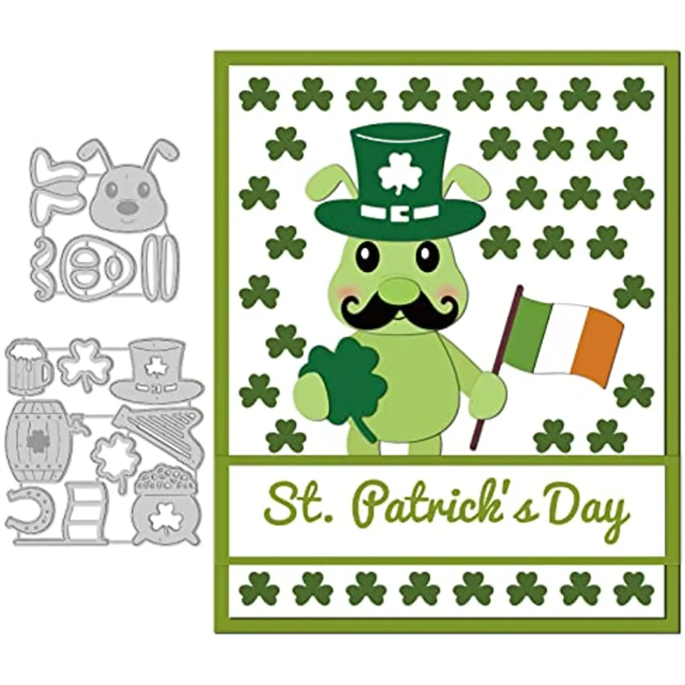 

St. Patrick's Day Worm Cutting Dies Lucky Grass Carbon Steel Die Cuts for DIY Crafting Golden Coins Embossing Stencil Template