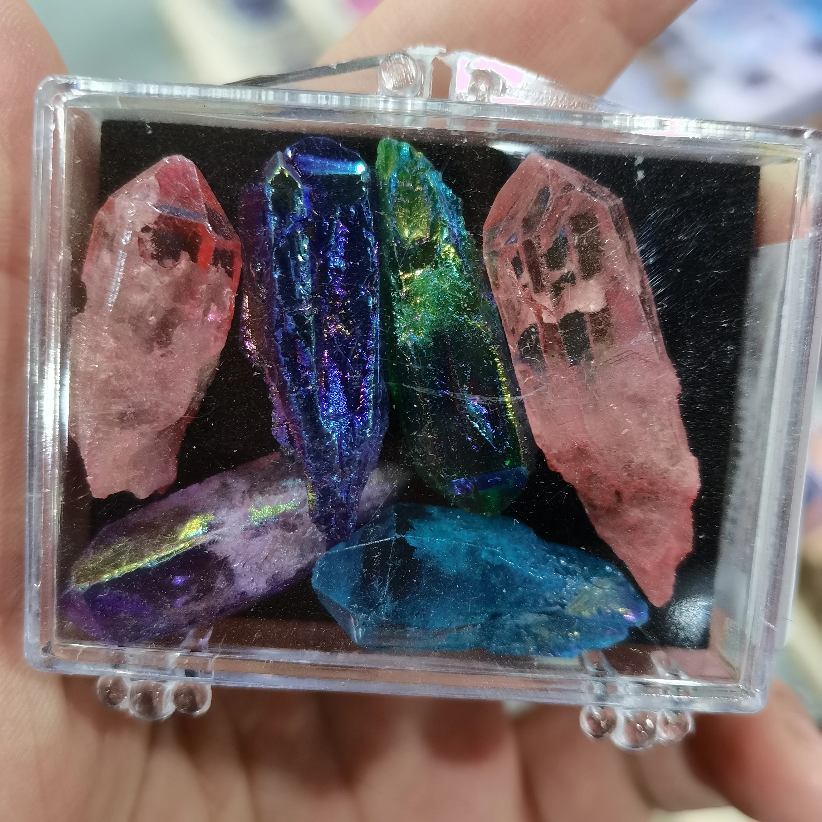 

7pcs Natural Crystal Color-plated Single-pointed Electroplated Seven colors Crystal Column Ornament Energy Home Crafts