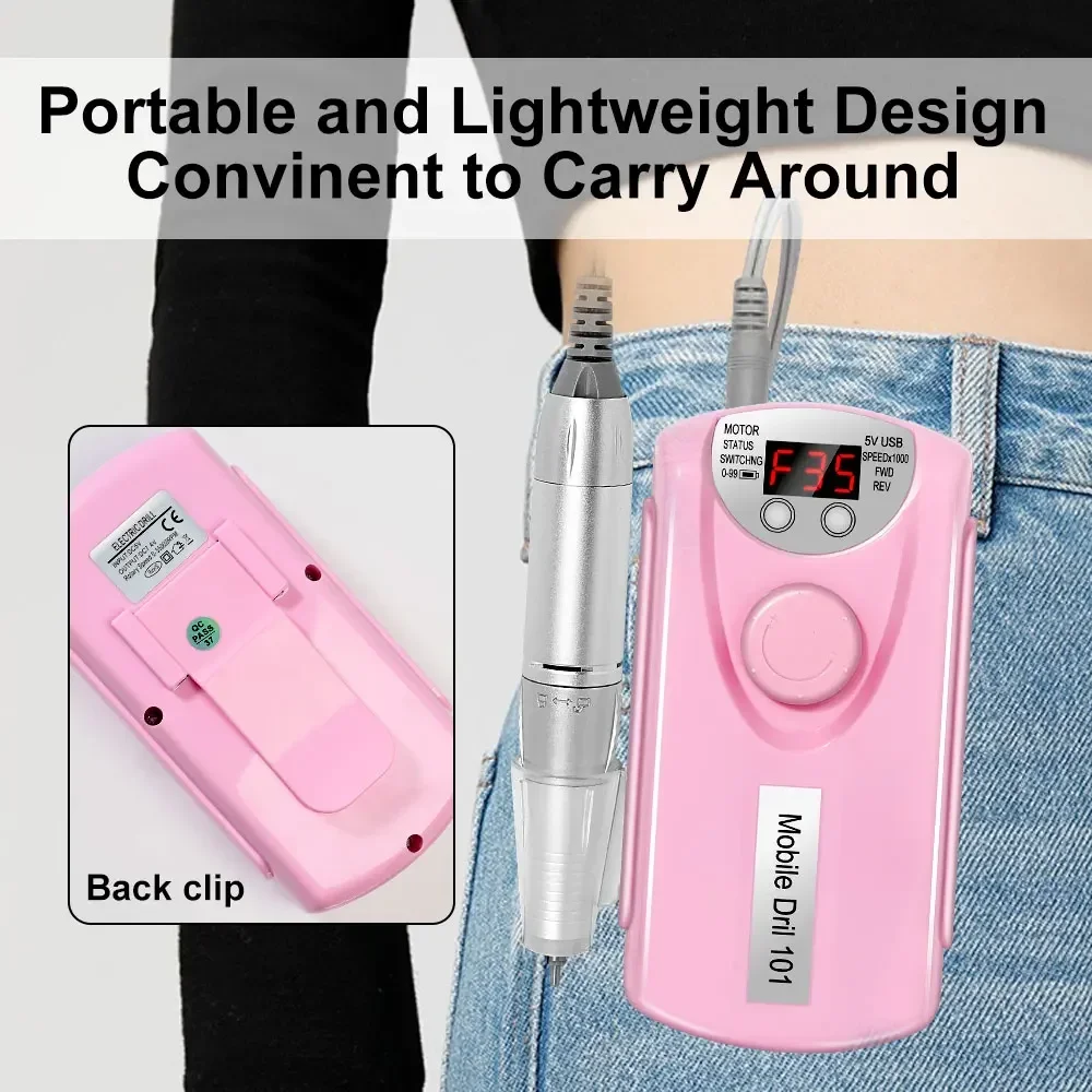 35000RPM 네일 드릴 머신, 충전식 매니큐어 저소음 전문 전동 네일 드릴 모터 광택기 샌더