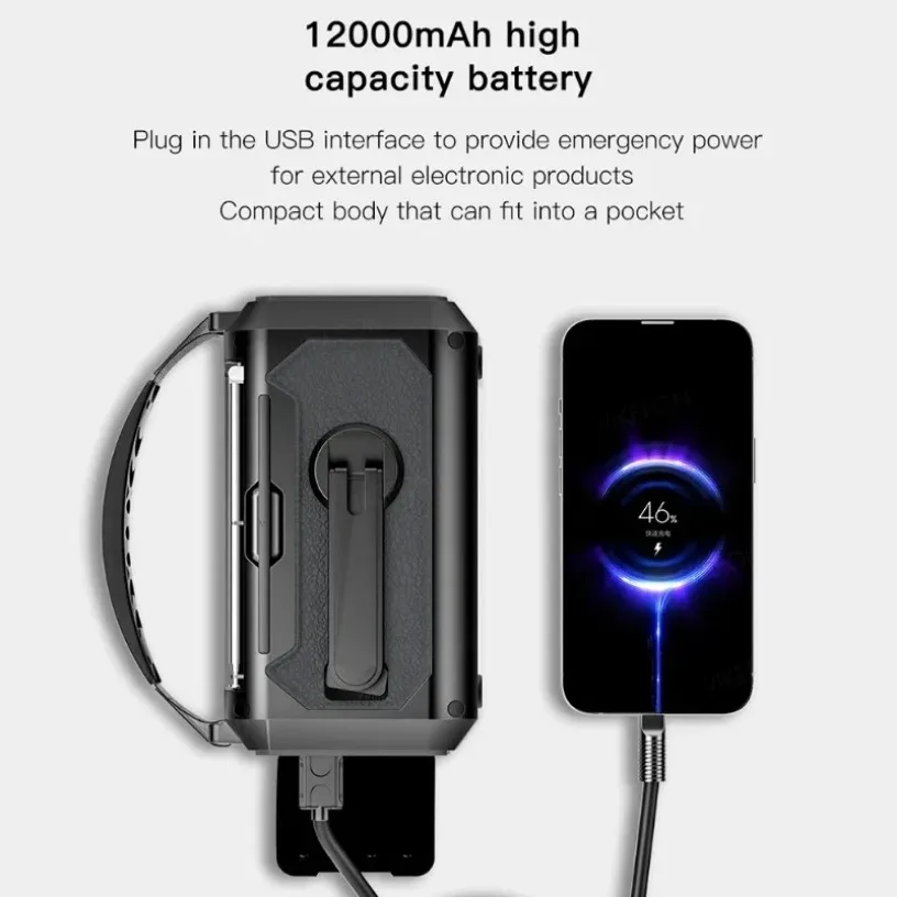 Portable Radio Portable 12000mAh Emergency Radio AM/FM/NOAA Weather Radio Solar Hand Crank Flashlight SOS Alarm Power Bank Reading Lamp