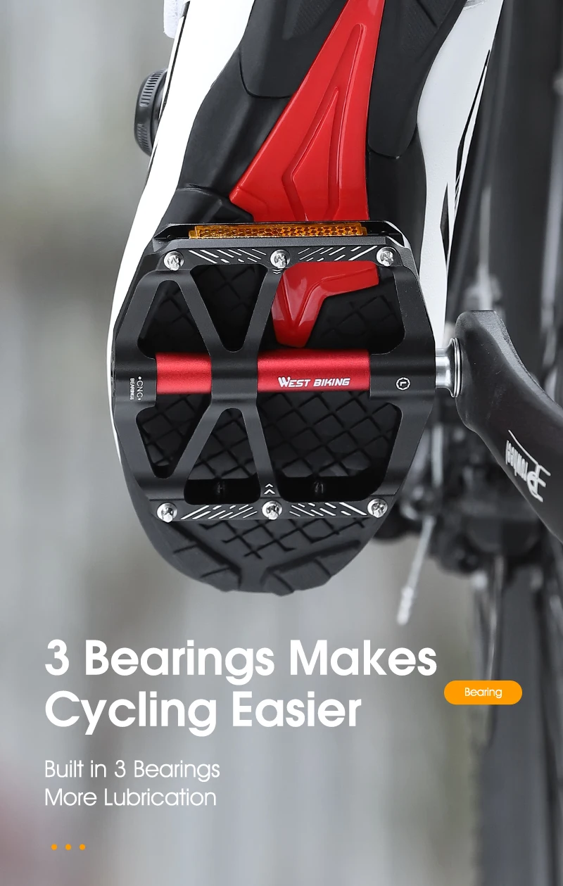 West biking cnc 3 lager fahrrad pedale ultraleichte bmx mtb rennrad pedale rutsch feste reflektierende rad teile aus aluminium legierung – Detail 5