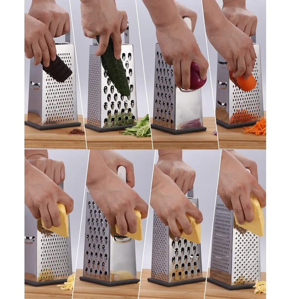 Stainless Steel Manual Cheese Grater 4-Sided Blades Sharp Blades Vegetable Slicer Multifunctional Handheld Design Food Shredder