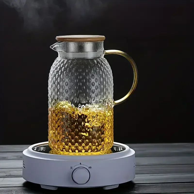 1pc glass pitcher with lid high borosilicate glass heavy duty water pitcher drink carafe for hot and cold beverges drinkware details 7