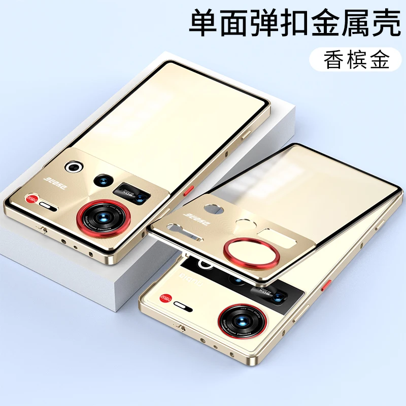 Luxury Magnetic Metal Case with Glossy Aluminum Frame and Camera Protector