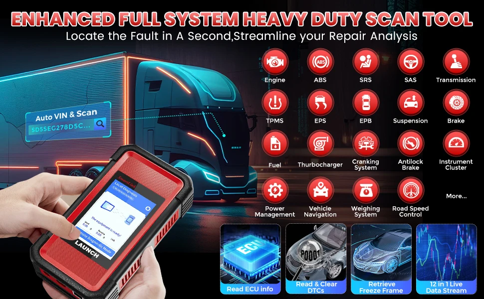 Launch X431 SmartLink C HD LITE SmartLink V2 Schwerlast-LKW-Diagnosegerät Kompatibel mit 8-Zoll-Tablet X-431 PRO V5.0 Pro Elite PRO TT Dyno – Detail 2