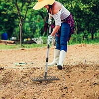 Garden Leaf Rake Adjustable Handle Cleaning Debris Grass Clippings Gardening Farm Lawns Rake Garden Iron Rake Agricultural Rake 1