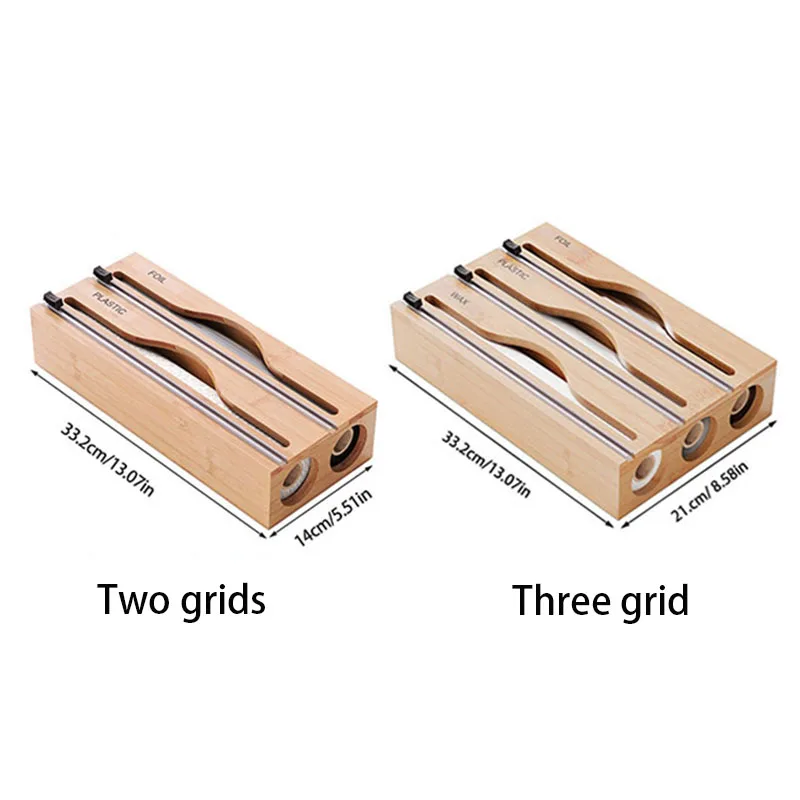 Bamboo Fresh Wrap Cut Box Wall-mounted Aluminum Foil and Plastic Wrap Foil Cutter