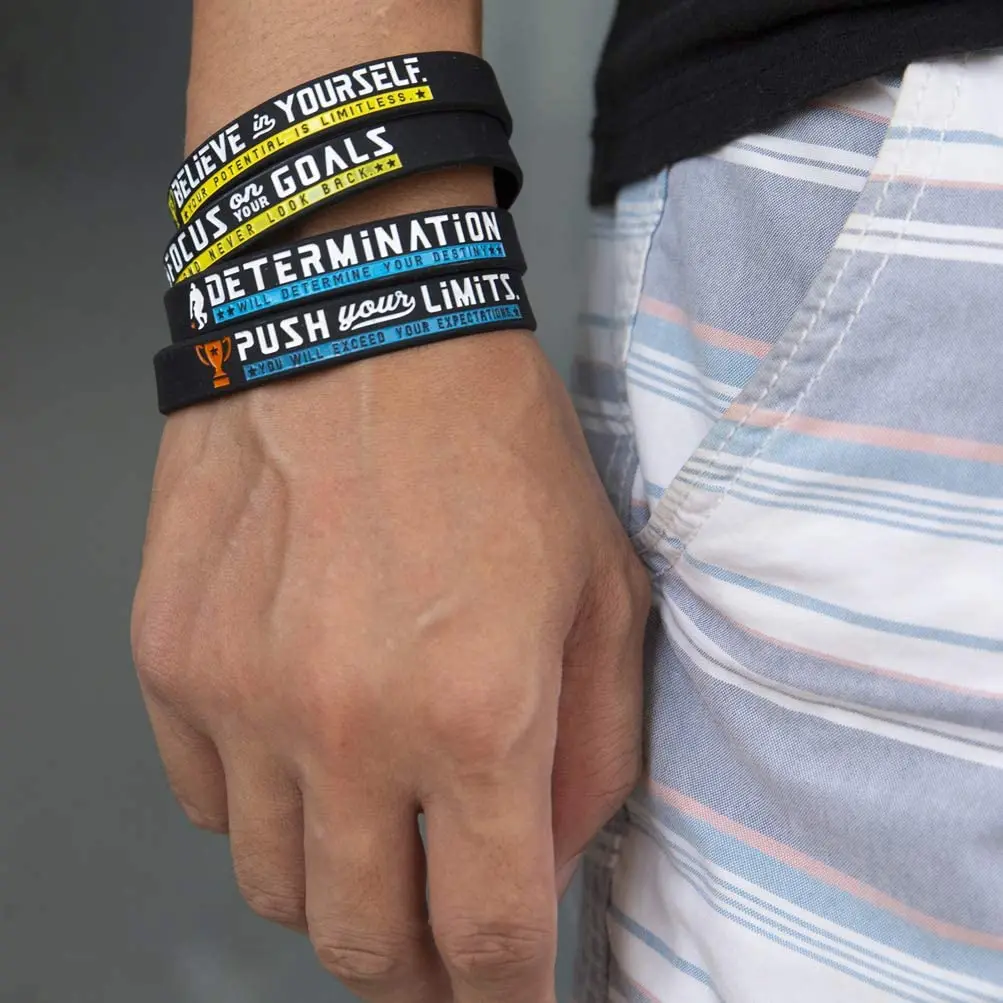 (12-Pack) Basketball Bracelets with Motivational Silicone Rubber Wristbands for Basketball Team Gifts and Party Favors