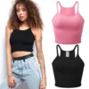 2 Pieces Women Tank Tops Sexy Going Out Sports Ribbed Summer Tops Crop Tops for Ladies Black+Pink 1