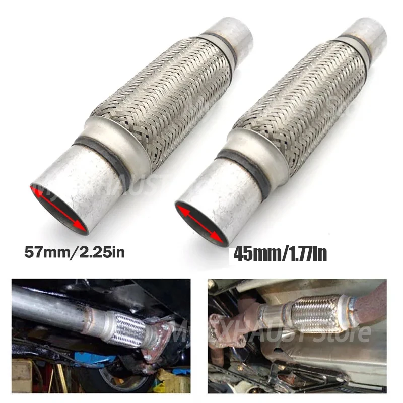ID.57mm/2.25in ID.45mm/1.88in Exhaust Flex Pipe Stainless Steel Corrugated Flexible Joint Tube for Car Trucks