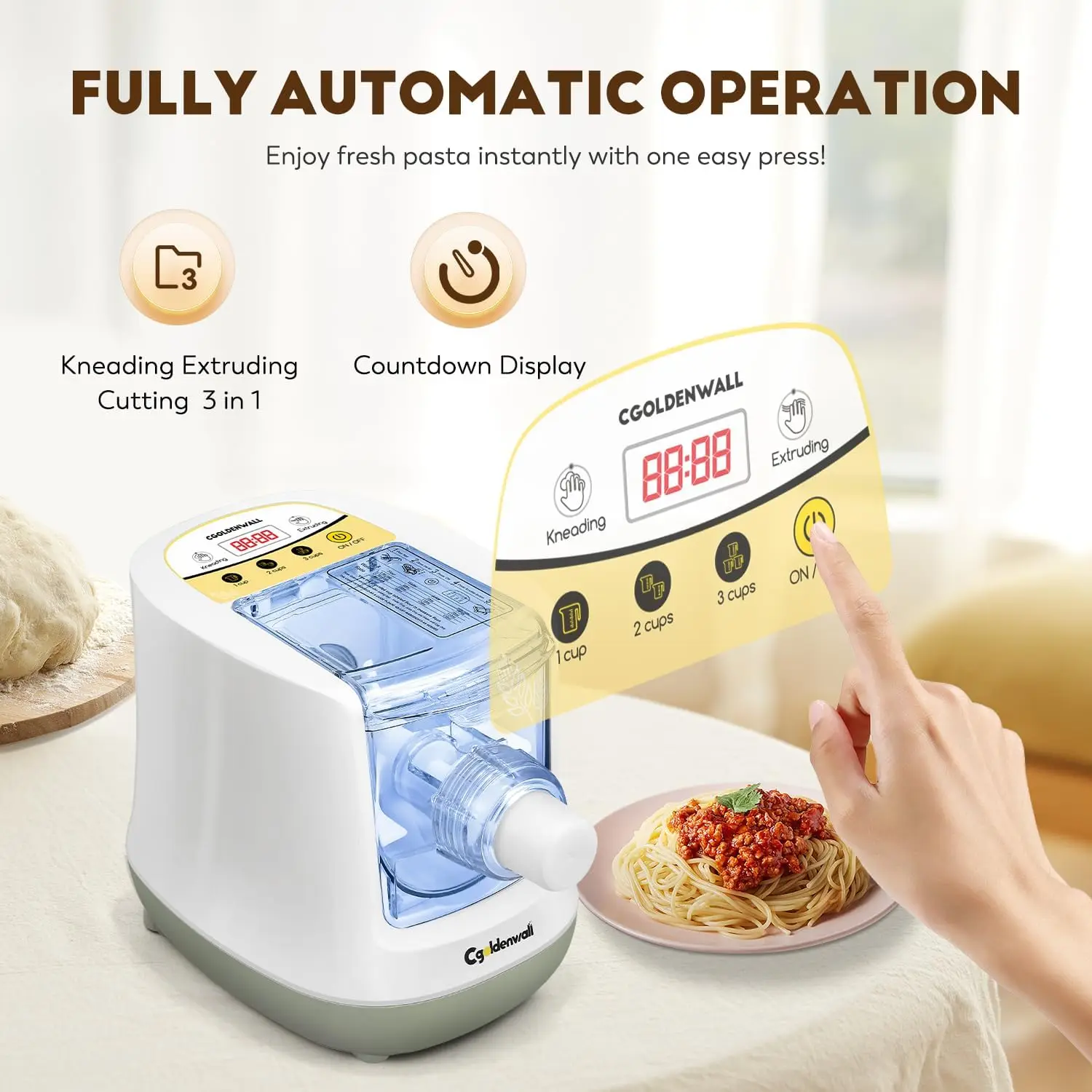 Automatic Pasta Maker Machine Electric, Digital Control with 12 Shape Discs for Homemade Noodles, Spaghetti, Fettucine and Penne