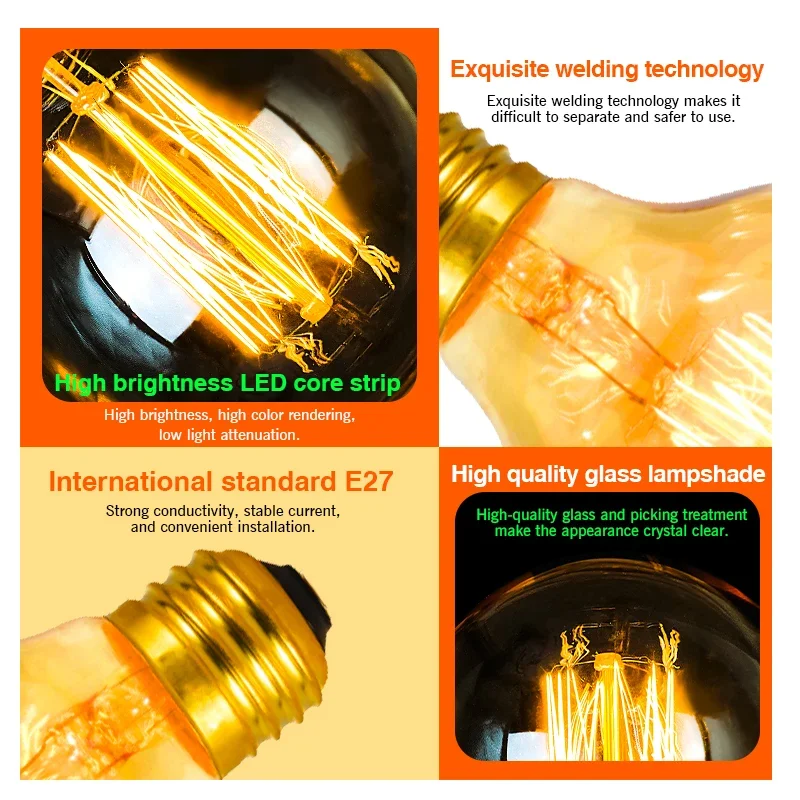 รูปสินค้า หลอดไฟ Edison ไส้ 40W E27 ตกแต่งบ้านสไตล์วินเทจ