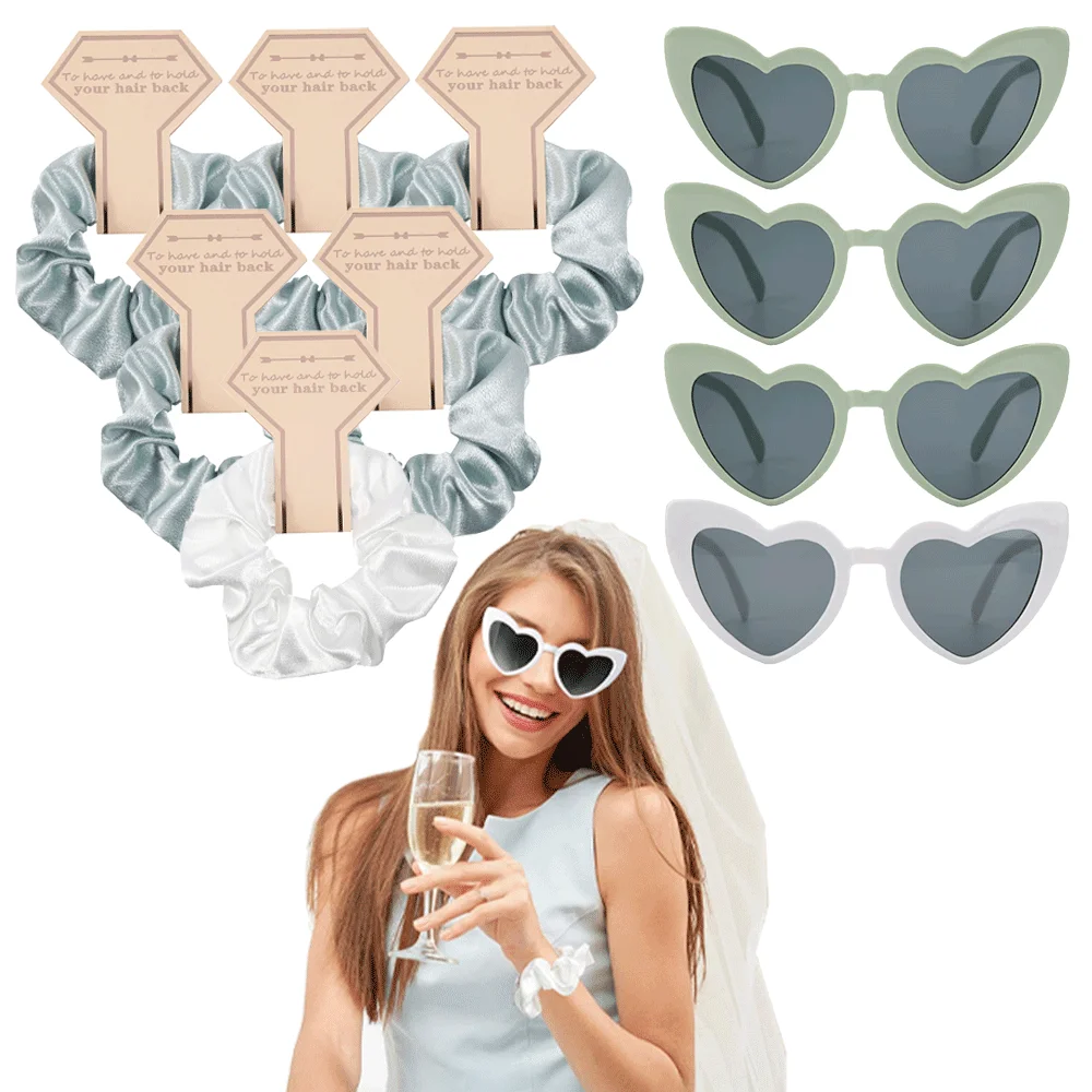 Lunettes De Cœur Et Chouchous Satin - Lot De 10 Pour Mariage Et EVJF - Accessoires Déco Fête