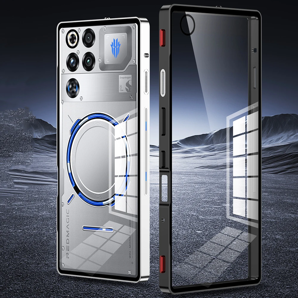 Aluminium Alloy Metal + Tempered Glass Clear Transparent Phone Case