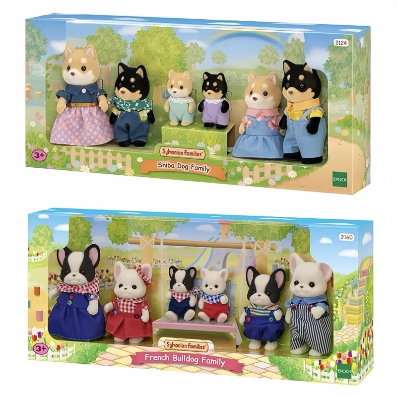 In Stock Sylvanian Families Anime Bulldog Family Shiba Dog Playing House Game Family Desktop Decoration Doll Birthday Xmas Gift 2