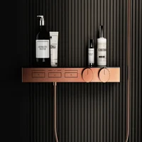 ก๊อกน้ำฝักบัวแบบเทอร์โมสตัทสีโรสโกลด์ ก๊อกน้ำฝักบัวแบบเรนชาวเวอร์สีเทาทองเหลืองติดผนัง ก๊อกน้ำฝักบัวสำหรับอ่างอาบน้ำ 5