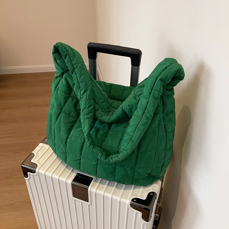 Women Padding Shoulder Bag Casual Quilted Crossbody Bag Fashion Solid Messenger Bag Versatile Slouchy Shopping Bag