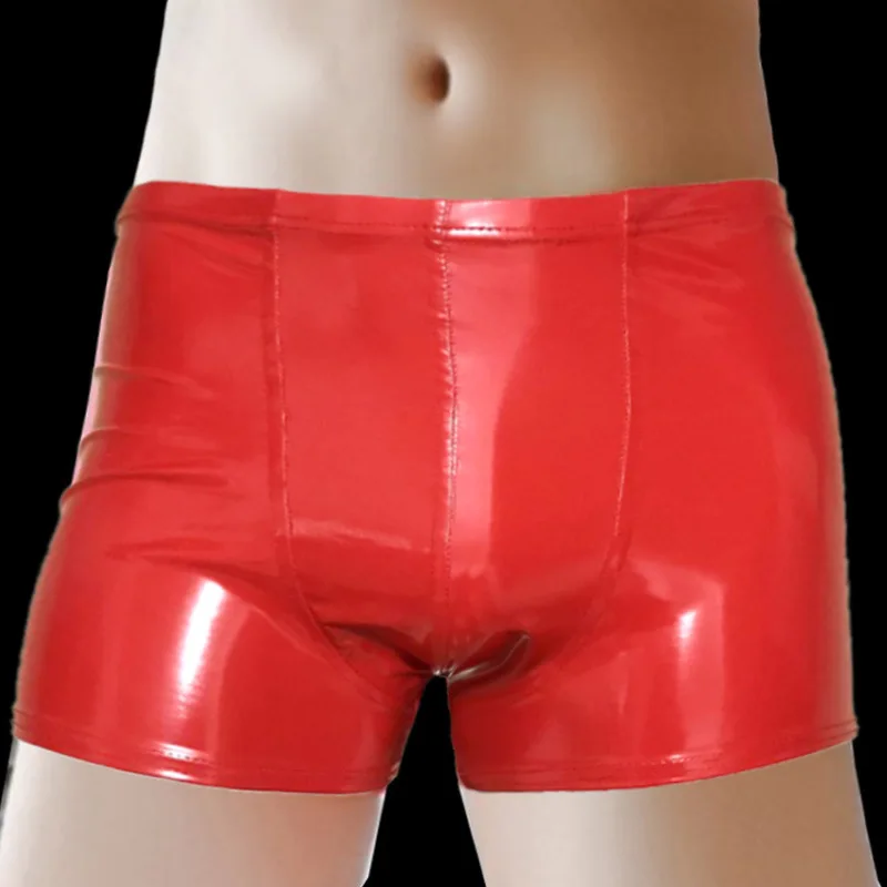 Men Sexy Glossy Faux Leather Shorts Casual Slim Tight Strecthy Underwear Stylish