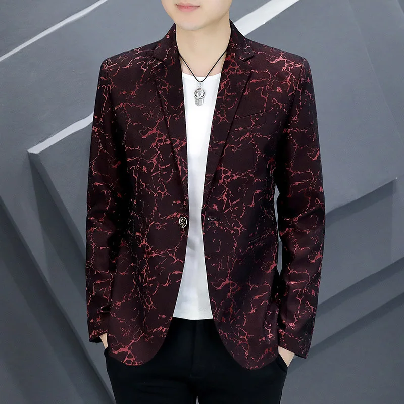 

Мужской облегающий блейзер с принтом осени 2024, привлекательный индивидуальный блейзер для молодых людей