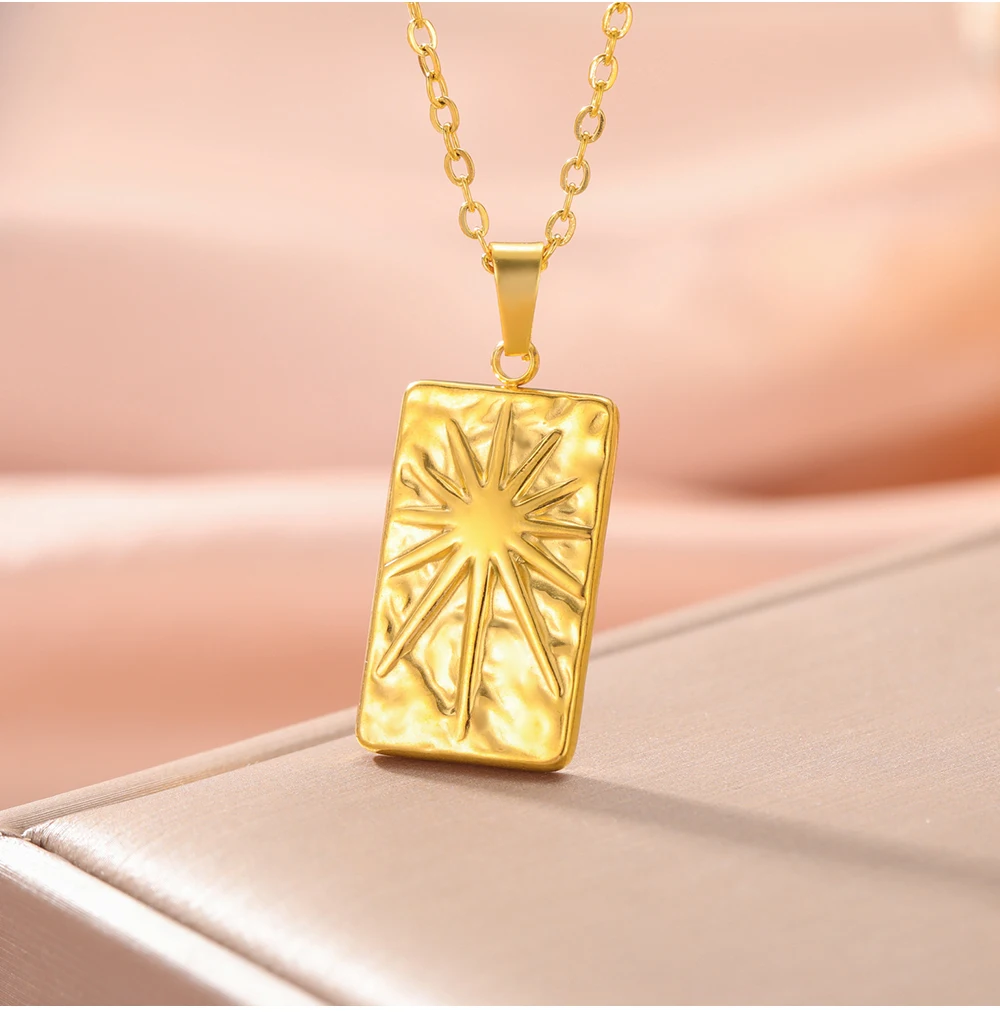 COOLTIME Stainless Steel Rectangle Sun Charms Necklace for Women Men Fashion Sun rays Pendant Choker Jewelry Wholesale – Detail 9