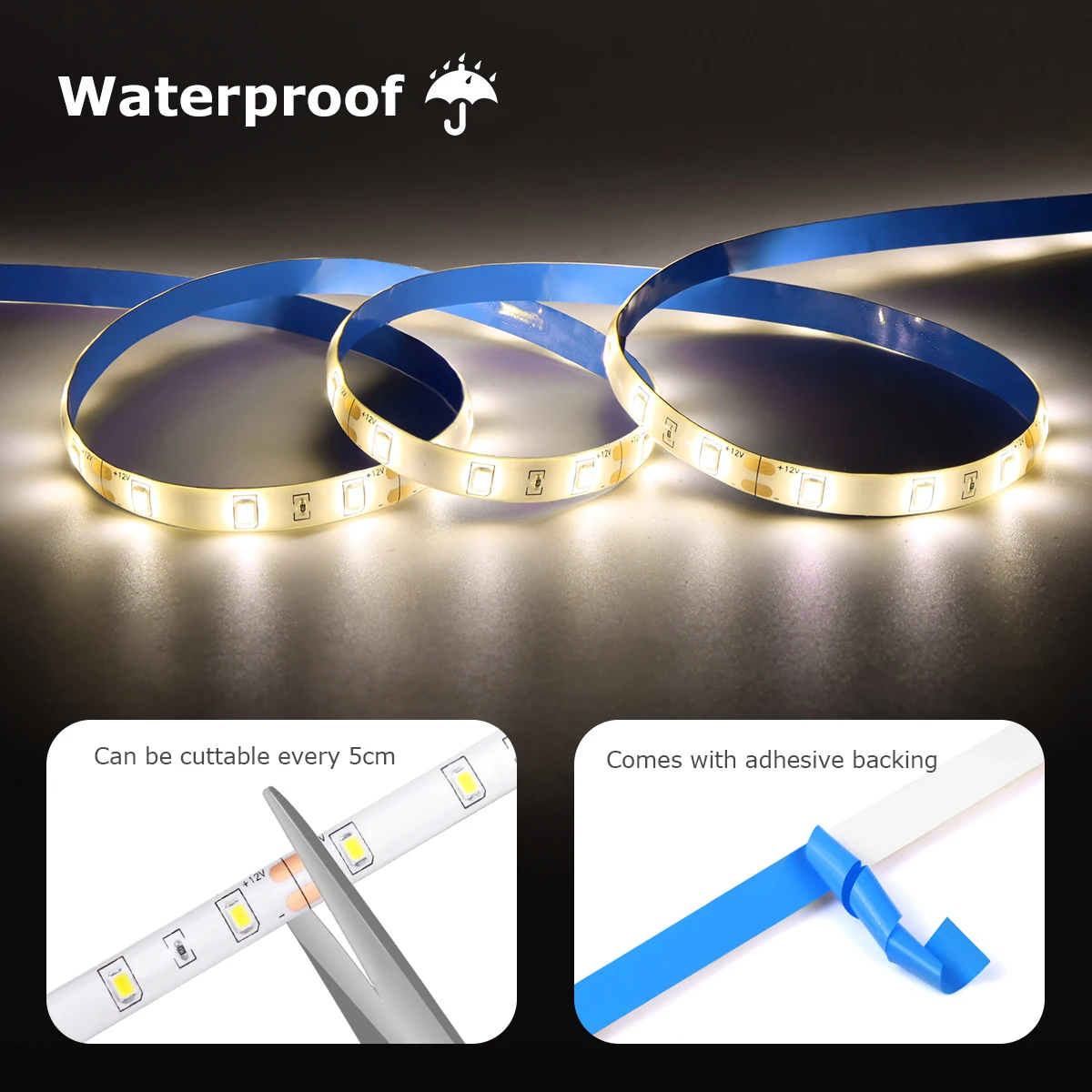 1-5m LED Strip Lights PIR Motion Sensor Waterproof 12V Auto On/Off for Stairs Wardrobe Closet Kitchen Motion Activated Tape motion sensor light