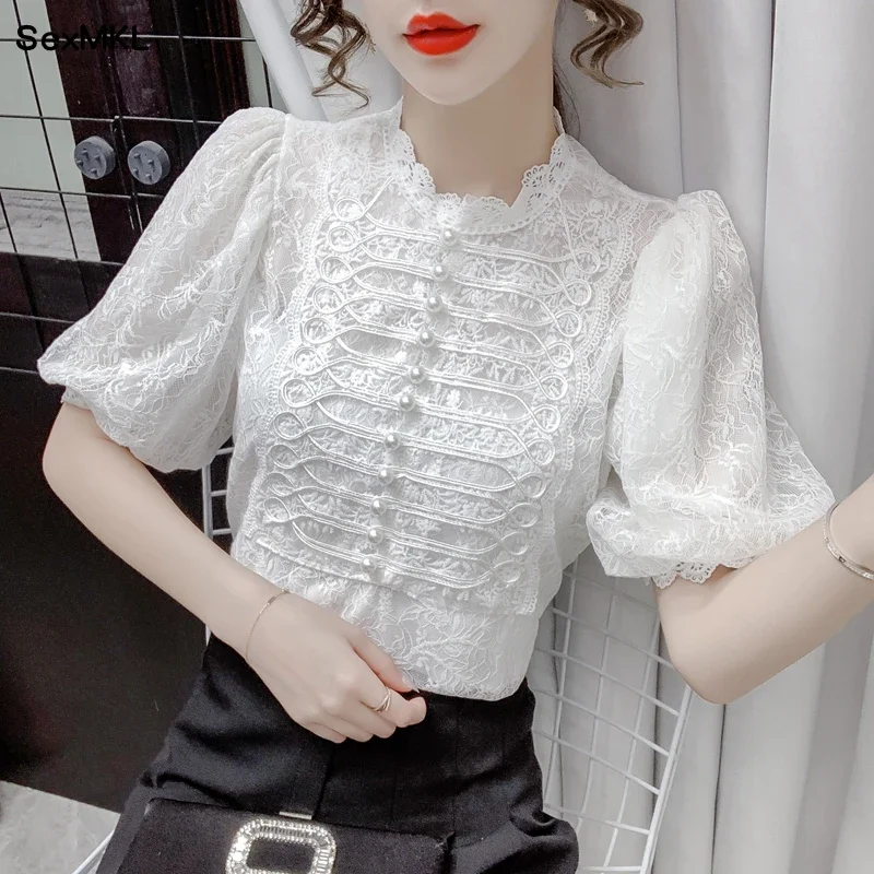 Vintage Puff Sleeve Ladies Tops Summer 2024 Fashion Short Sleeve