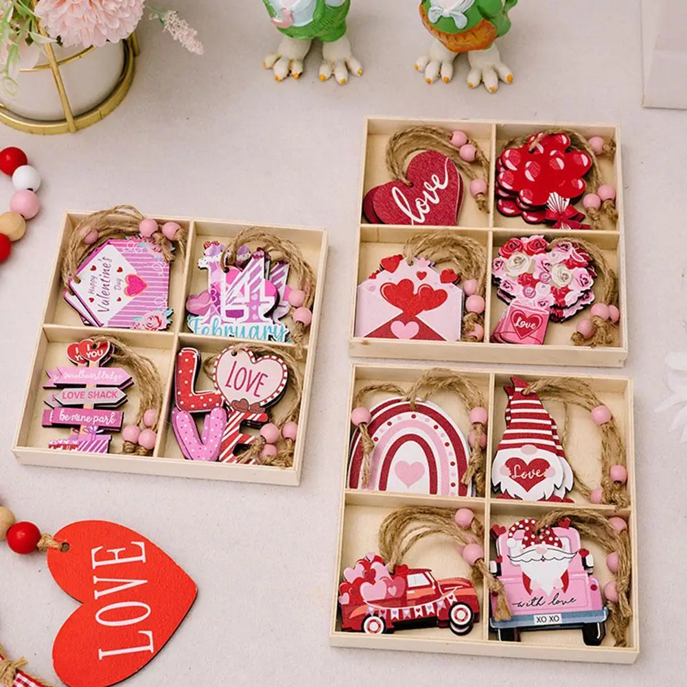 

Valentine's Day Hanging Decoration Pink Wooden Tree Pendant Ornaments Wedding Party Household Car Rearview Mirror Decor Supplies