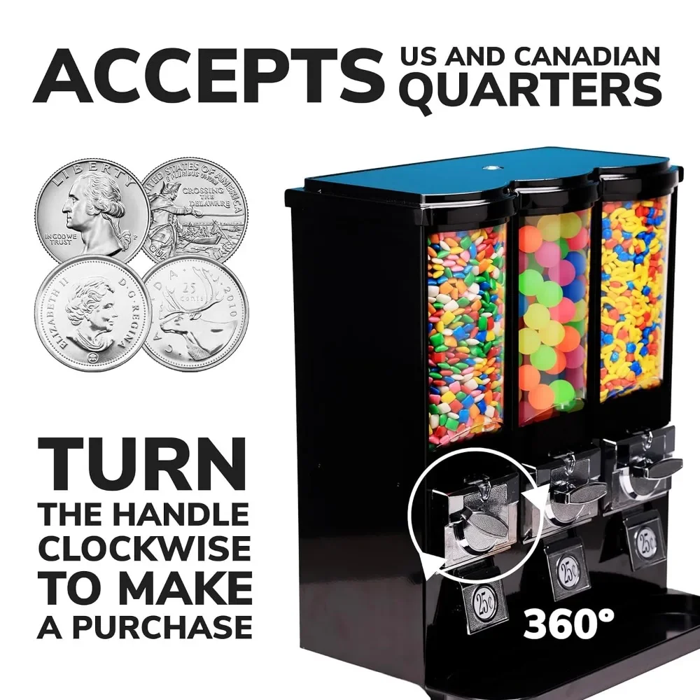 Gumball and Candy Machine with Stand - Triple Vending   Removable Canisters 4