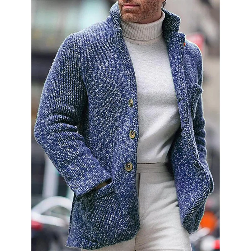 Warm Autumn Winter 2023 New Men's Knitted Cardigan Standing Neck Long Sleeve Pocket Fashion Cardigan Casual Coat Mens Sweater
