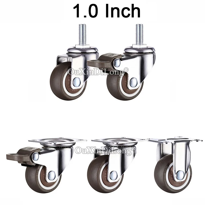 

New 4PCS 1inches Universal/Directional Furniture Casters Rubber Mute Castors Roller Wheels with Brake/No Brake Loading 60KG/4PCS