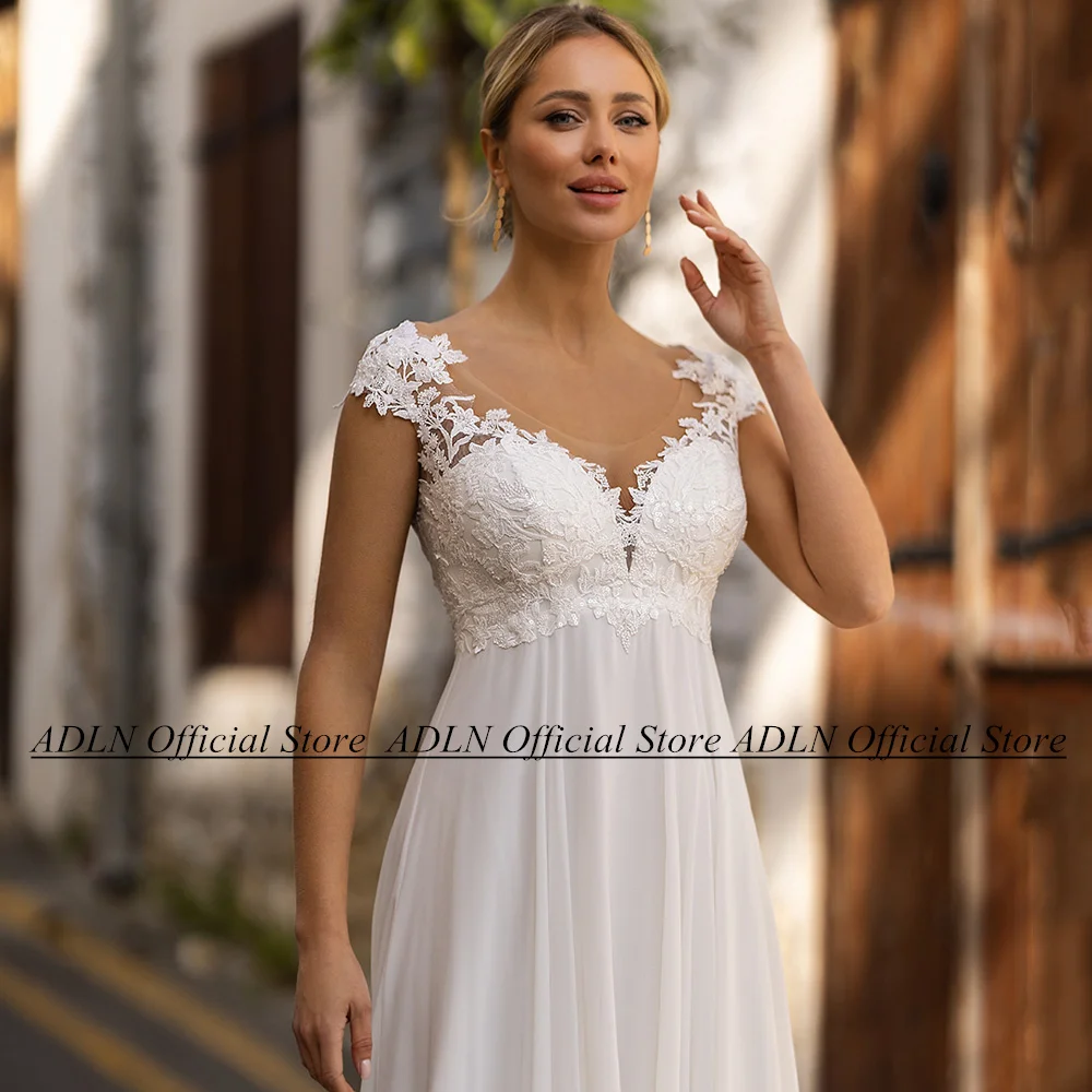 ADLN Empire Wedding Dress for Pregnant Bride Customized Cap Sleeve Sequin Applique Sweep Train Beach Bridal Gown Vestido Noiva 6