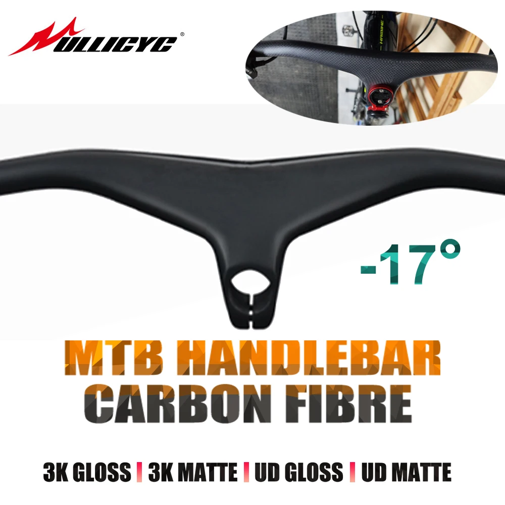 

ULLICYC Carbon Fibre Mtb Handlebar 28.6mm -17 Degree Integrated Handlebars for Mountain Bike 660~800mm Bicycle Accessories Black